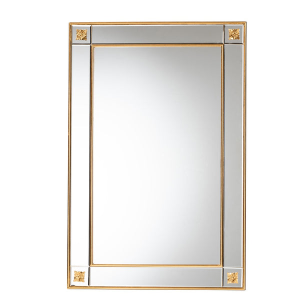 Baxton Studio Baxton Iara Modern Glam Antique Goldleaf Wood Accent Mirror - Elegant Floral Design & Ready to Hang RXW-10689