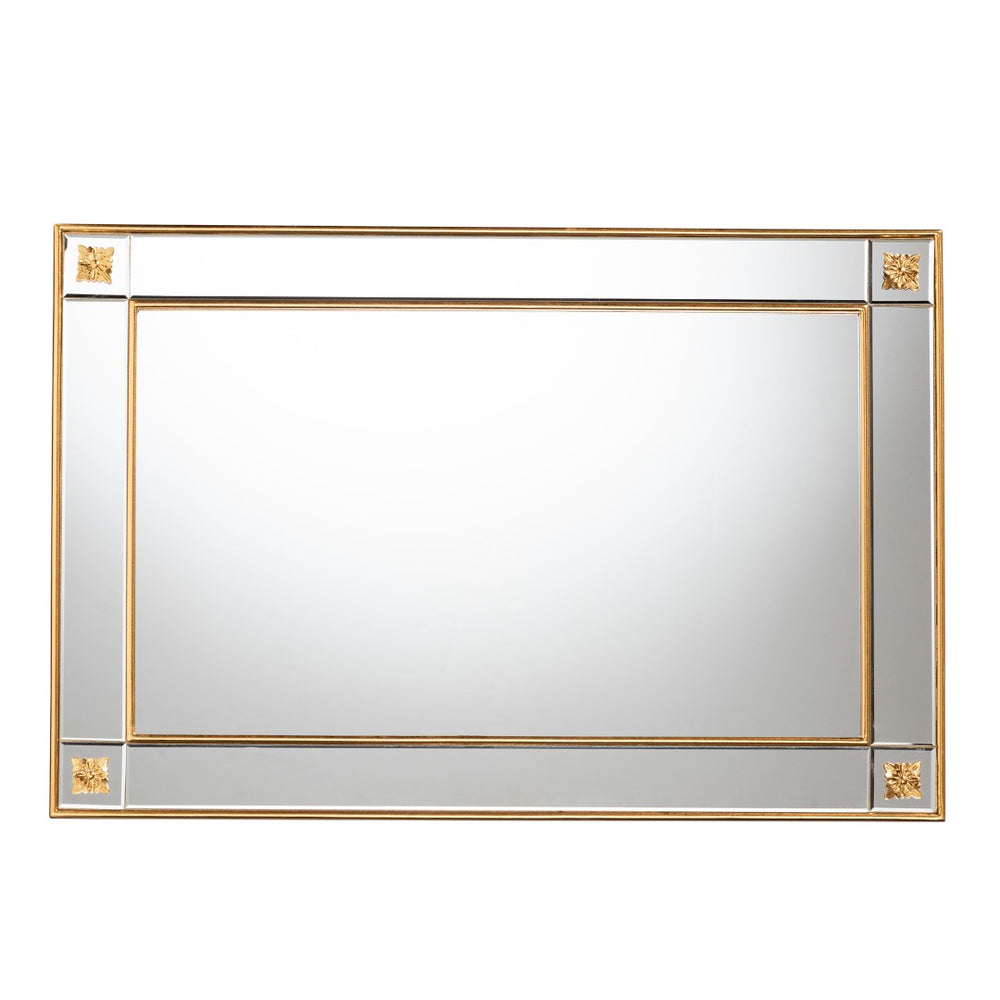 Baxton Studio Baxton Iara Modern Glam Antique Goldleaf Wood Accent Mirror - Elegant Floral Design & Ready to Hang RXW-10689