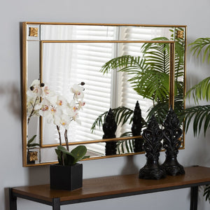 Baxton Studio Baxton Iara Modern Glam Antique Goldleaf Wood Accent Mirror - Elegant Floral Design & Ready to Hang RXW-10689