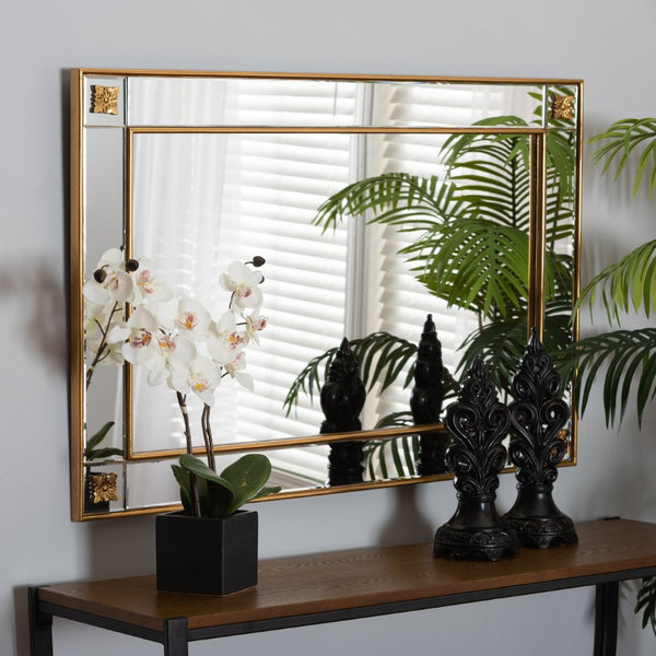 Baxton Studio Baxton Iara Modern Glam Antique Goldleaf Wood Accent Mirror - Elegant Floral Design & Ready to Hang RXW-10689