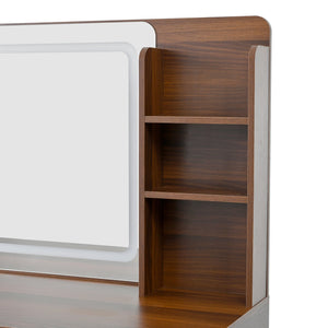 English Elm 47''Vintage Elegant Makeup Vanity with Lights and Mirror, 5-Drawer Rattan Design, Solid Wood Craftsmanship Dark Walnut 46 L x 27 W x 8 H N733P337468D