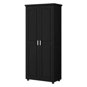 English Elm Storage Compact Two-Door Cabinet with Adjustable Shelf, Anti-Tip Safety, MDF Durability for Home Organizing Black WF323346AAB