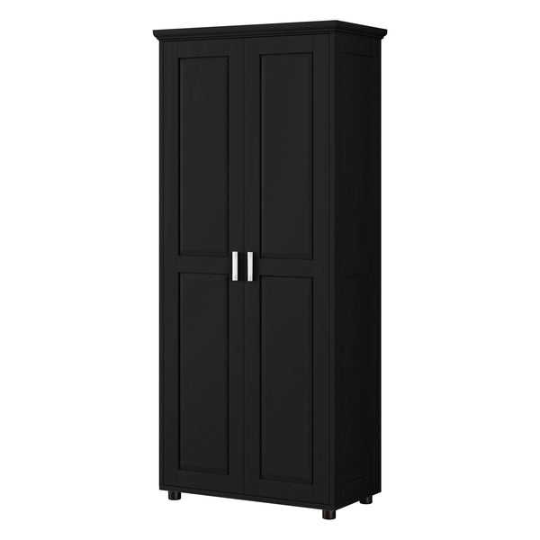English Elm Storage Compact Two-Door Cabinet with Adjustable Shelf, Anti-Tip Safety, MDF Durability for Home Organizing Black WF323346AAB