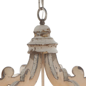 English Elm Aki Six Light Carved Wood Chandelier Antique White Vintage Classic Dining Room B056P412605