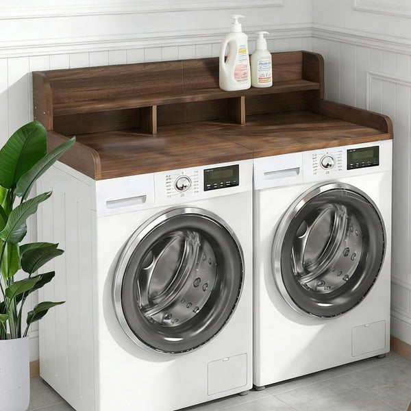 English Elm (58" Width) Walnut Finish Laundry Room Countertop Shelf Topper with Raised Edge and Divider W2641P446844
