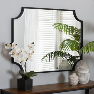 Baxton Studio Baxton Parcenet Modern Black Metal Accent Mirror - Stylish Scalloped Design, Versatile Hanging Options RXW-10148