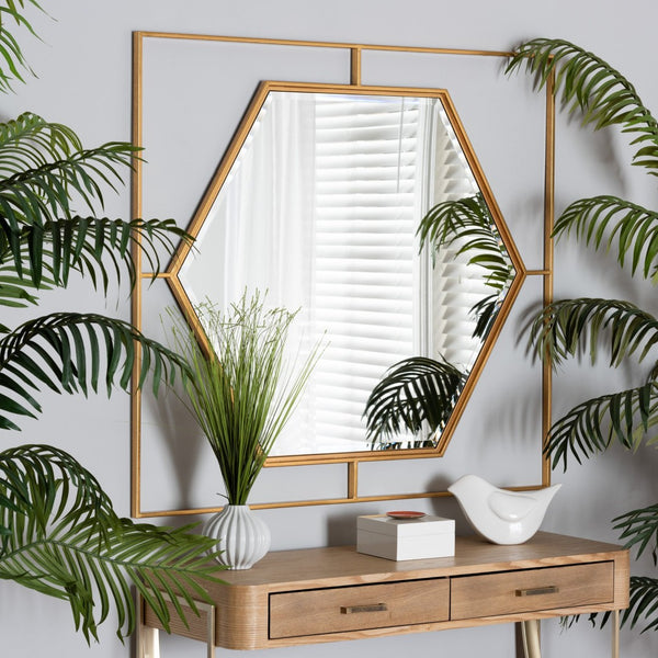 Baxton Studio Baxton Glam Hexagonal Antique Goldleaf Accent Wall Mirror - Modern Luxe Design for Any Space RXW-10419