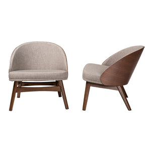 Baxton Studio Baxton Lovella Elegant 2-Piece Mid-Century Accent Chair Set in Grey Fabric & Walnut Finish for Cozy Spaces Lovella-Walnut-CC