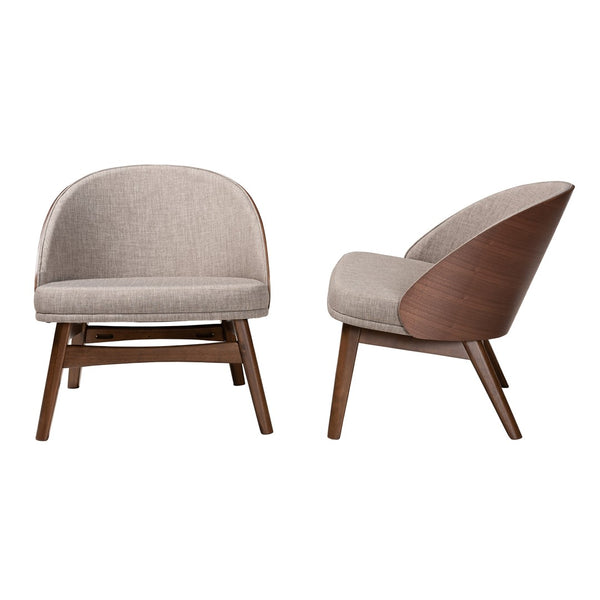 Baxton Studio Baxton Lovella Elegant 2-Piece Mid-Century Accent Chair Set in Grey Fabric & Walnut Finish for Cozy Spaces Lovella-Walnut-CC