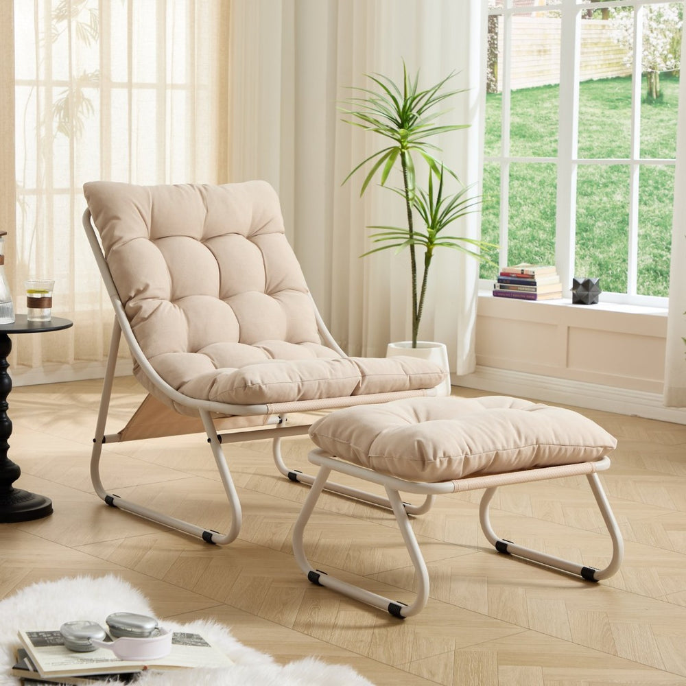English Elm Patio Sling Lounge Chair with Ottoman Steel Frame Cushioned Indoor Outdoor Seat W640P443420