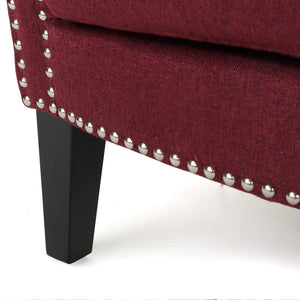 English Elm Christopher Knight Home® - CLUB Chair Burgundy Upholstered Fabric Accent with Nailhead Trim, Curved Arms & Birch Legs - Luxurious N776P243716Y