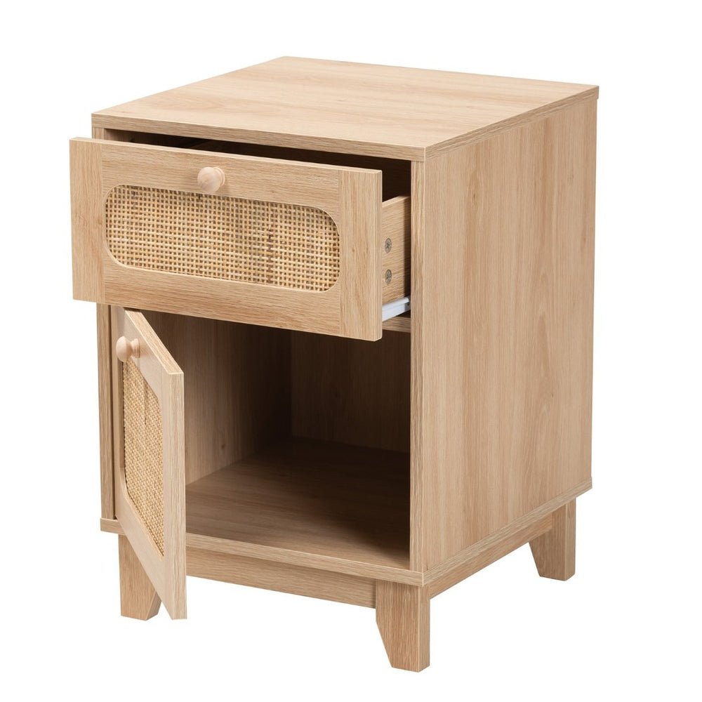 Baxton Studio Baxton Studio Elsbeth Mid-Century Modern End Table with Rattan Drawer for Stylish Storage Solutions LC22040701-Rattan-ET