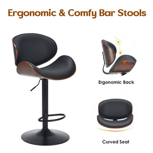 English Elm Counter Height Stools Set of 2 Mid-century Metal Legs Ergonomic Kitchen Island Seating Black T3623P430918