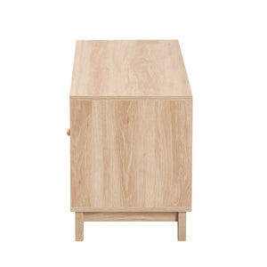 Baxton Studio Baxton Elsbeth Mid-Century Modern Light Brown Wood & Rattan 2-Door TV Stand with Storage Solutions LC22040702-Rattan-TV Stand
