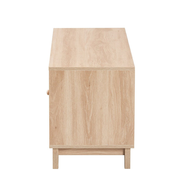 Baxton Studio Baxton Elsbeth Mid-Century Modern Light Brown Wood & Rattan 2-Door TV Stand with Storage Solutions LC22040702-Rattan-TV Stand
