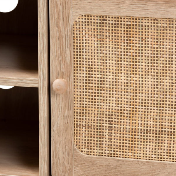 Baxton Studio Baxton Elsbeth Mid-Century Modern Light Brown Wood & Rattan 2-Door TV Stand with Storage Solutions LC22040702-Rattan-TV Stand