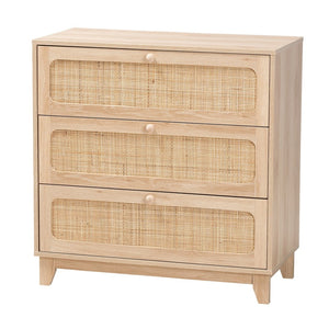 Baxton Studio Baxton Studio Elsbeth 3-Drawer Japandi Storage Cabinet in Oak Brown & Natural Rattan for Modern Homes LC22040703-Rattan-3DW Cabinet