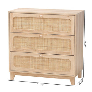 Baxton Studio Baxton Studio Elsbeth 3-Drawer Japandi Storage Cabinet in Oak Brown & Natural Rattan for Modern Homes LC22040703-Rattan-3DW Cabinet