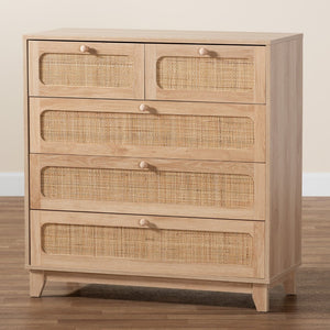 Baxton Studio Baxton Elsbeth Mid-Century Modern Storage Cabinet with 5 Drawers and Natural Rattan for Stylish Organization LC22040704-Rattan-5DW Cabinet