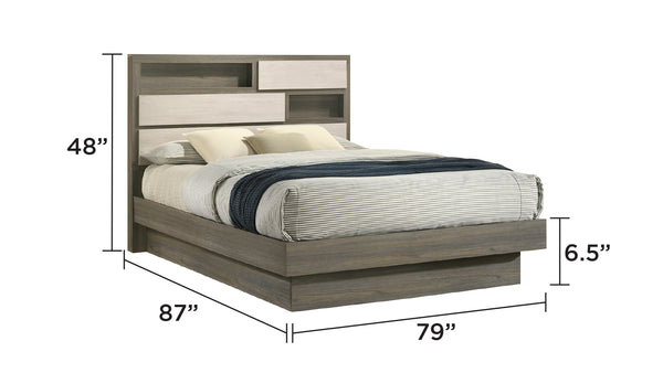 English Elm Gem Modern King Bed With Two-Tone Wood Finish And Integrated Storage For A Stylish Bedroom Upgrade B009S01433