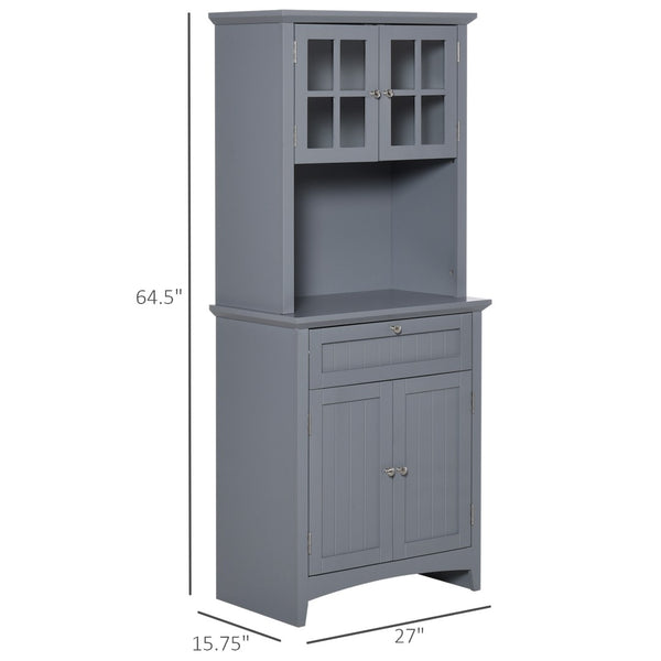 English Elm Kitchen Pantry Cabinet Beadboard Glass Doors Farmhouse Tall Storage with Drawer T3971P388097