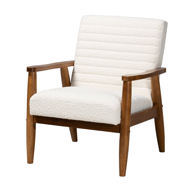 Baxton Studio Baxton Stratton Mid-Century Modern Cream Boucle Armchair with Walnut Finish for Stylish Comfort BBT8013.16-Maya-Cream/Walnut-CC