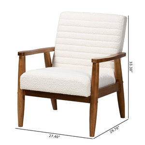 Baxton Studio Baxton Stratton Mid-Century Modern Cream Boucle Armchair with Walnut Finish for Stylish Comfort BBT8013.16-Maya-Cream/Walnut-CC