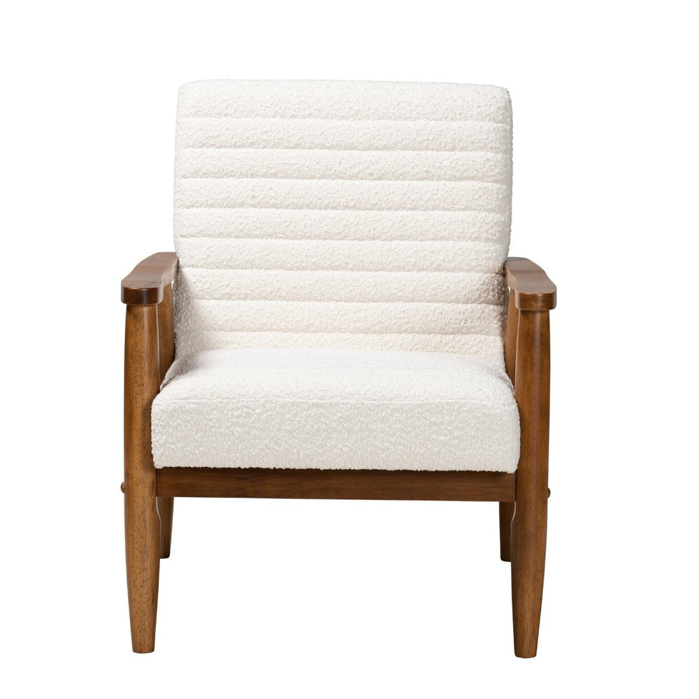 Baxton Studio Baxton Stratton Mid-Century Modern Cream Boucle Armchair with Walnut Finish for Stylish Comfort BBT8013.16-Maya-Cream/Walnut-CC