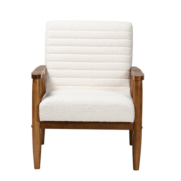 Baxton Studio Baxton Stratton Mid-Century Modern Cream Boucle Armchair with Walnut Finish for Stylish Comfort BBT8013.16-Maya-Cream/Walnut-CC
