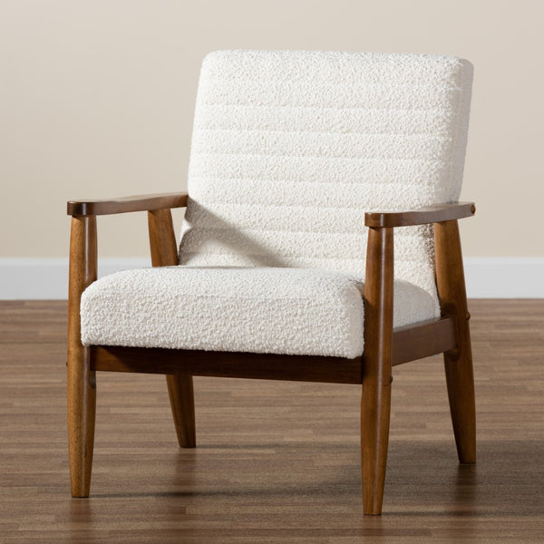 Baxton Studio Baxton Stratton Mid-Century Modern Cream Boucle Armchair with Walnut Finish for Stylish Comfort BBT8013.16-Maya-Cream/Walnut-CC