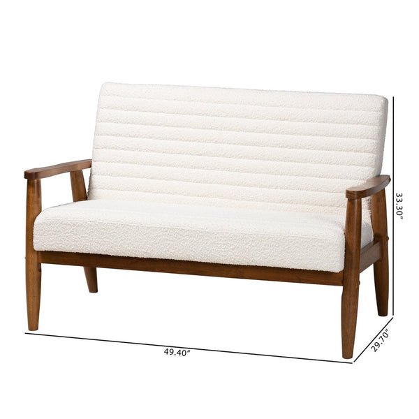 Baxton Studio Baxton Modern Cream Boucle Loveseat: Chic Mid-Century Design with Walnut Brown Legs for Cozy Spaces BBT8013.16-Maya-Cream/Walnut-LS