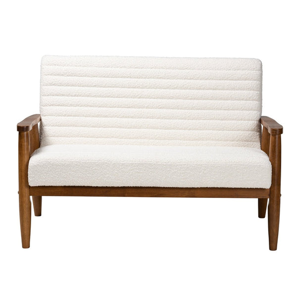 Baxton Studio Baxton Modern Cream Boucle Loveseat: Chic Mid-Century Design with Walnut Brown Legs for Cozy Spaces BBT8013.16-Maya-Cream/Walnut-LS