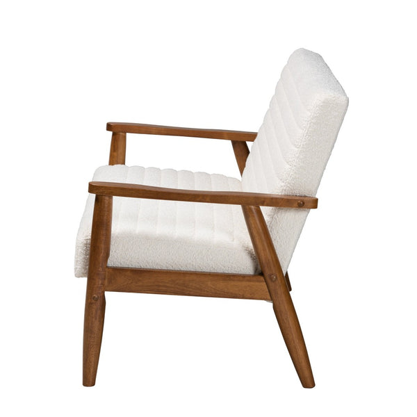 Baxton Studio Baxton Modern Cream Boucle Loveseat: Chic Mid-Century Design with Walnut Brown Legs for Cozy Spaces BBT8013.16-Maya-Cream/Walnut-LS