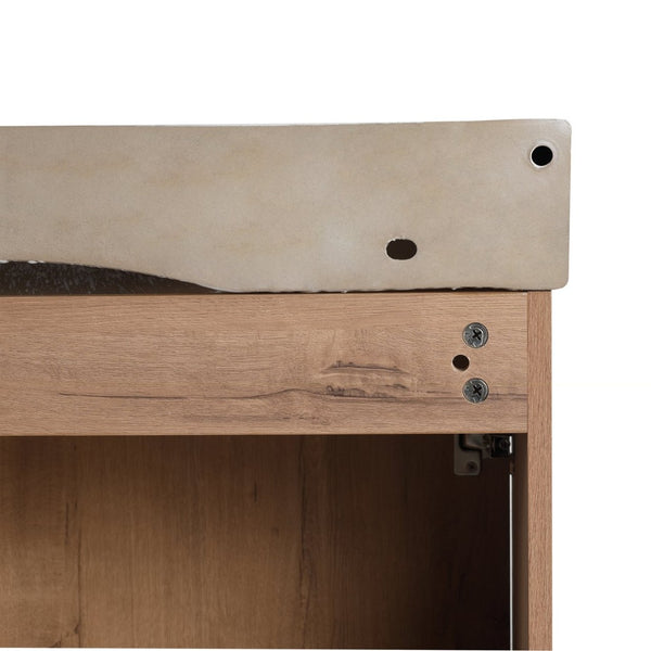 English Elm 28'' Floating Bathroom Vanity with Ceramic Sink Soft Close Door Melamine Cabinet Imitative Oak W999P426637