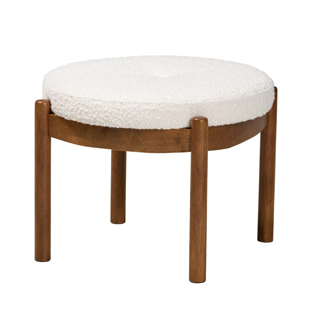 Baxton Studio Baxton Iliana Cream Boucle Ottoman – Stylish Japandi Footstool with Walnut Brown Legs for Small Spaces BBT5454-Maya-Cream/Walnut-Stool