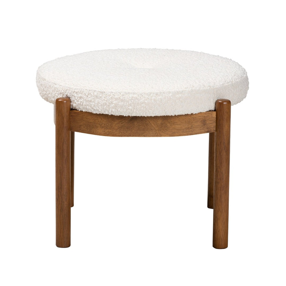 Baxton Studio Baxton Iliana Cream Boucle Ottoman – Stylish Japandi Footstool with Walnut Brown Legs for Small Spaces BBT5454-Maya-Cream/Walnut-Stool