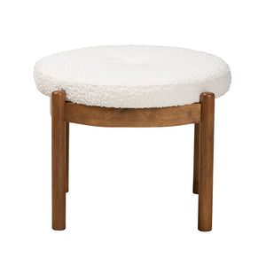 Baxton Studio Baxton Iliana Cream Boucle Ottoman – Stylish Japandi Footstool with Walnut Brown Legs for Small Spaces BBT5454-Maya-Cream/Walnut-Stool