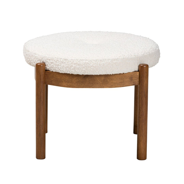 Baxton Studio Baxton Iliana Cream Boucle Ottoman – Stylish Japandi Footstool with Walnut Brown Legs for Small Spaces BBT5454-Maya-Cream/Walnut-Stool