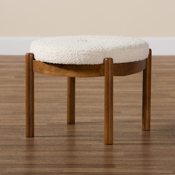 Baxton Studio Baxton Iliana Cream Boucle Ottoman – Stylish Japandi Footstool with Walnut Brown Legs for Small Spaces BBT5454-Maya-Cream/Walnut-Stool