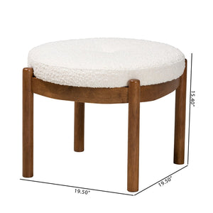 Baxton Studio Baxton Iliana Cream Boucle Ottoman – Stylish Japandi Footstool with Walnut Brown Legs for Small Spaces BBT5454-Maya-Cream/Walnut-Stool