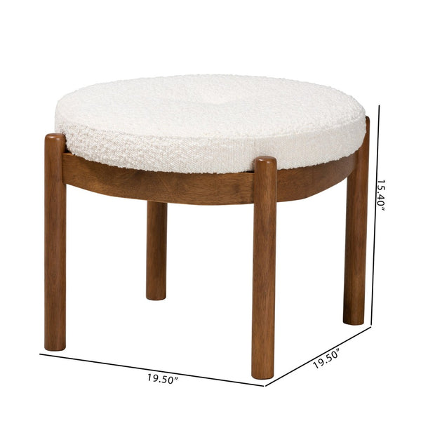 Baxton Studio Baxton Iliana Cream Boucle Ottoman – Stylish Japandi Footstool with Walnut Brown Legs for Small Spaces BBT5454-Maya-Cream/Walnut-Stool