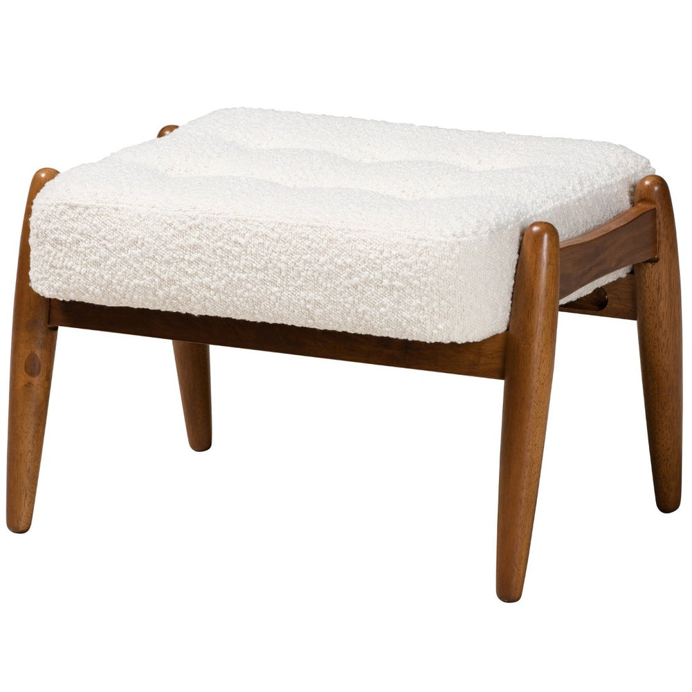 Baxton Studio Baxton Studio Japandi Cream Boucle Ottoman - Versatile Footstool & Accent Piece for Modern Spaces BBT5455-Maya-Cream/Walnut-Stool