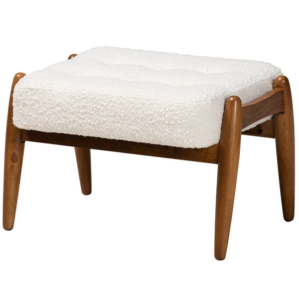 Baxton Studio Baxton Studio Japandi Cream Boucle Ottoman - Versatile Footstool & Accent Piece for Modern Spaces BBT5455-Maya-Cream/Walnut-Stool