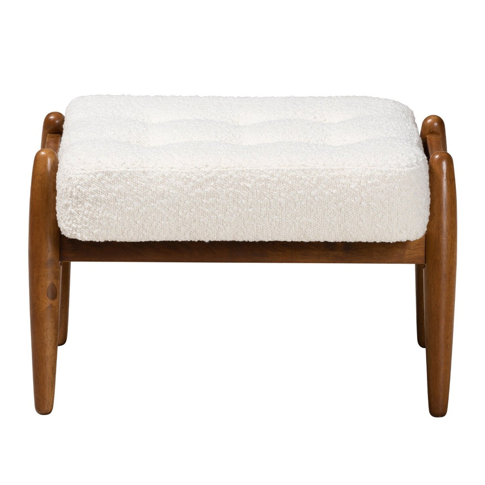 Baxton Studio Baxton Studio Japandi Cream Boucle Ottoman - Versatile Footstool & Accent Piece for Modern Spaces BBT5455-Maya-Cream/Walnut-Stool