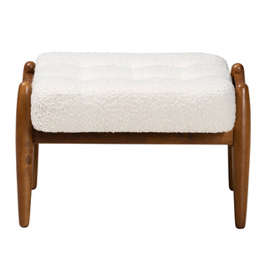 Baxton Studio Baxton Studio Japandi Cream Boucle Ottoman - Versatile Footstool & Accent Piece for Modern Spaces BBT5455-Maya-Cream/Walnut-Stool