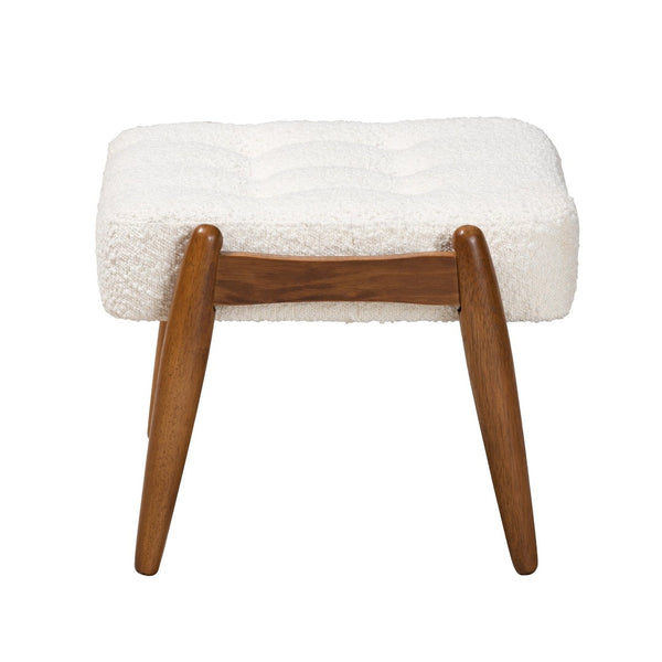 Baxton Studio Baxton Studio Japandi Cream Boucle Ottoman - Versatile Footstool & Accent Piece for Modern Spaces BBT5455-Maya-Cream/Walnut-Stool