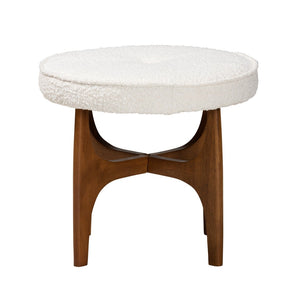 Baxton Studio Baxton Studio Theo Cream Boucle Ottoman - Chic Round Footstool with Walnut Brown Base for Elegance BBT5456-Maya-Cream/Walnut-Stool