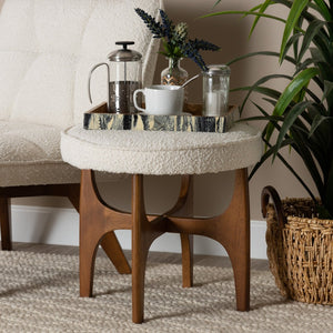 Baxton Studio Baxton Studio Theo Cream Boucle Ottoman - Chic Round Footstool with Walnut Brown Base for Elegance BBT5456-Maya-Cream/Walnut-Stool