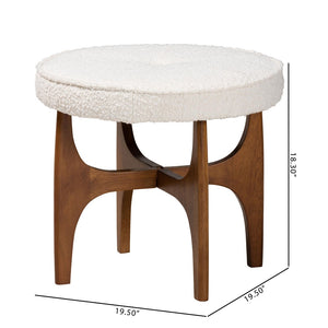 Baxton Studio Baxton Studio Theo Cream Boucle Ottoman - Chic Round Footstool with Walnut Brown Base for Elegance BBT5456-Maya-Cream/Walnut-Stool