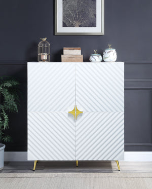 English Elm Gaines White High Gloss Accent Cabinet with Wave Design, Metal Legs, 4 Doors & Adjustable Shelves B2726P251796